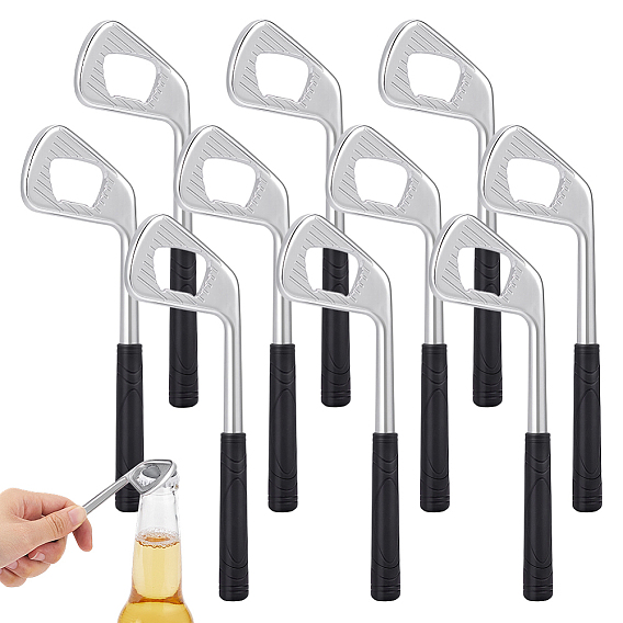 10 шт. цинковый сплав для открывания бутылок, с ручкой tpr, форма клюшки для гольфа