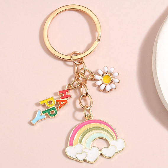 Zinc Alloy Enamel Keychain, Rainbow Metal Key Rings