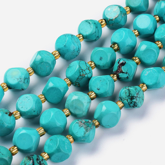 1 Strand Natural Turquoise Beads Strands, with Seed Beads, Six Sided Celestial Dice