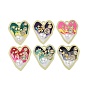 Rack Plating Alloy Enamel Pendants, with Resin, ABS Imitation Pearl Beads, Rhinestone and Glass Beads, Cadmium Free & Nickel Free & Lead Free, Heart