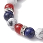 Independence Day Natural Mixed Gemstone Round Beaded Stretch Bracelet, with Star Alloy Enamel Charms