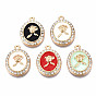 Rack Plating Alloy Enamel Pendants, with Crystal Rhinestone, Light Gold, Cadmium Free & Nickel Free & Lead Free, Oval Charms with Flower