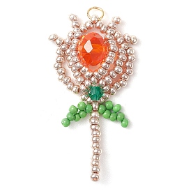 Beaded Tulip Charms, Glass Seed Beads Pendants, with Jump Ring