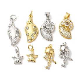 Rack Plating Brass Micro Pave Cubic Zirconia Pendants, Real 18K Gold Plated, Long-Lasting Plated, Cadmium Free & Lead Free