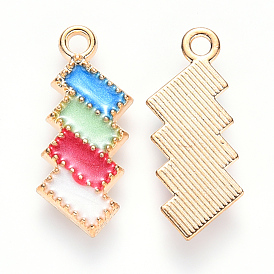 Alloy Enamel Pendants, Rectangle, Light Gold