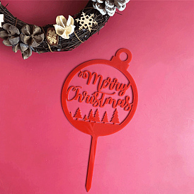 Christmas Acrylic Cake Toppers, Cake Decoration Supplies, Round with Word Merry Christmas