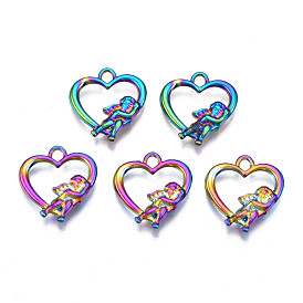 Placage de rack pendentifs en alliage de couleur arc-en-ciel, sans cadmium et sans nickel et sans plomb, breloques en forme de cœur avec ange
