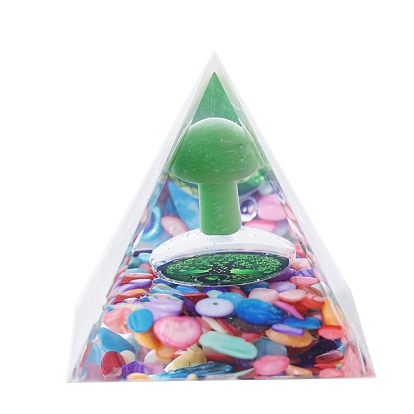 Orgonite Pyramid Resin Energy Generators, Reiki Cat Eye & Shell Chips Inside for Home Office Desk Decoration