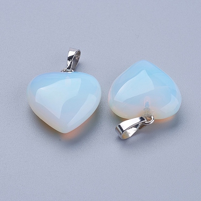 Gemstone Pendants, with Brass Findings, Heart, Platinum