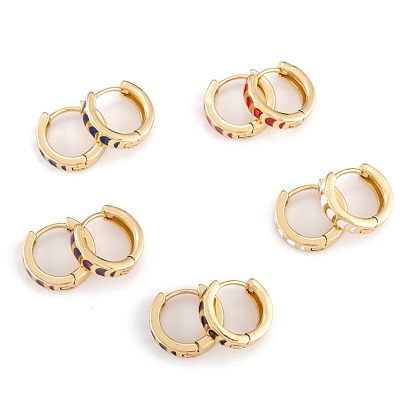 Brass Enamel Huggie Hoop Earrings, Ring, Real 18K Gold Plated