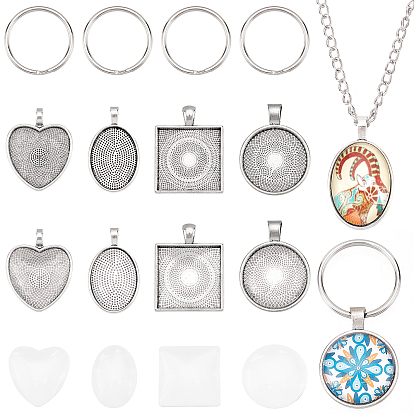 DIY Pendant Making Kits, Including Alloy Pendant Cabochon Settings, Glass Cabochons, 304 Stainless Steel Split Key Rings