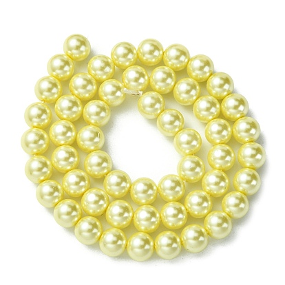 Eco-Friendly Dyed Glass Pearl Round Beads Strands, Grade A, Cotton Cord Threaded