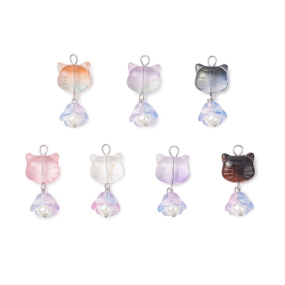 7 кулоны лэмпворк ручной работы, форма кошки, со стеклом