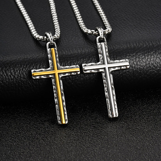 Religion 304 Stainless Steel Hammered Textured Cross Pendant Necklaces
