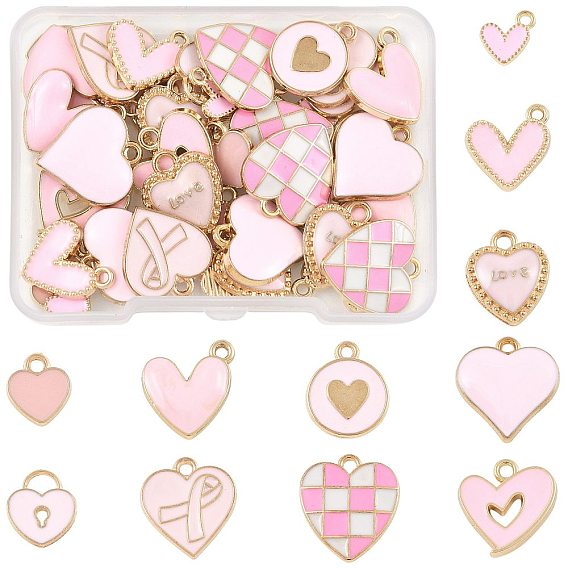 44Pcs 11 Styles Alloy Enamel Pendants, Heart, for Valentine's Day