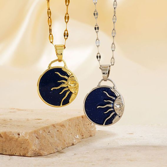 Ожерелья с подвеской в виде солнца в стиле хип-хоп из латуни и эмали для женщин