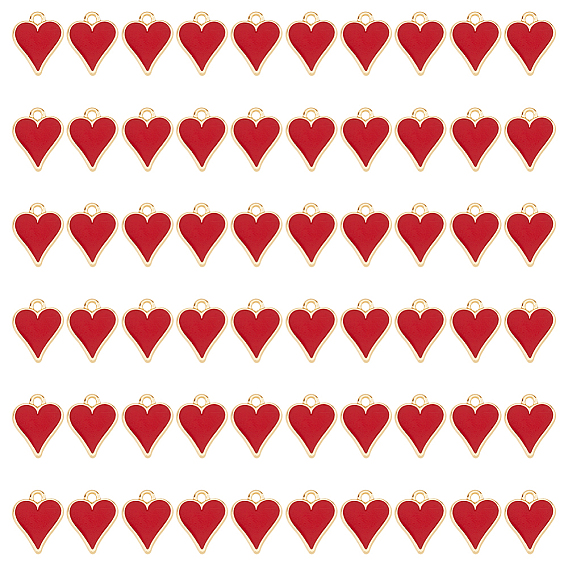 60шт. подвески из сплава с покрытием ствола, с эмалью, без кадмия, без никеля и без свинца, сердце, золотой свет