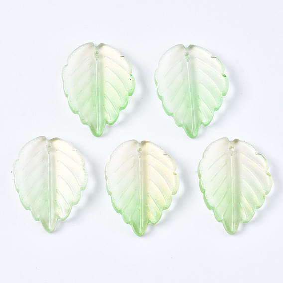 Two Tone Spray Painted Glass Pendants, with Glitter Gold Powder, Leaf