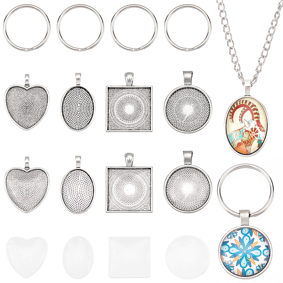 DIY Pendant Making Kits, Including Alloy Pendant Cabochon Settings, Glass Cabochons, 304 Stainless Steel Split Key Rings
