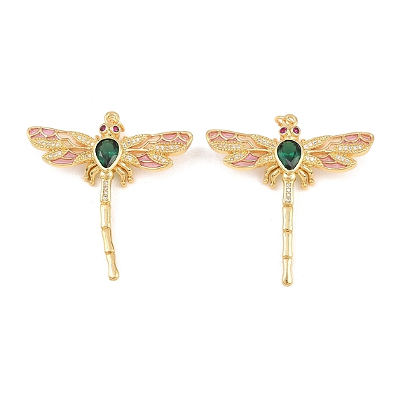 Осенняя тема латунные подвески с микропаве и фианитами, с эмалью и кольцами для прыжков, долговечный, стрекоза