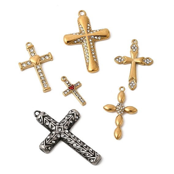 304 из нержавеющей стали горный хрусталь подвески, крест прелести, ионное покрытие (ip), зеркальная полировка