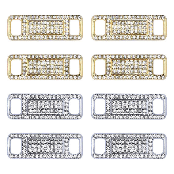 8 шт. 2 цвета, пряжка для шнурков из сплава со стразами, украшения для обуви, прямоугольные