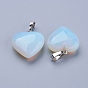 Gemstone Pendants, with Brass Findings, Heart, Platinum