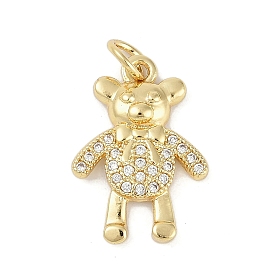 Rack Plating Brass Micro Pave Cubic Zirconia Pendants, Lead Free & Cadmium Free, Long-Lasting Plated, Bear Charms, with Jump Ring