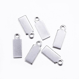 304 Stainless Steel Pendant End Piece, Stamping Blank Tag Charms, Rectangle