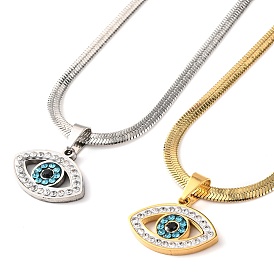 304 Stainless Steel Rhinestone Snake Chain Evil Eye Pendant Necklaces