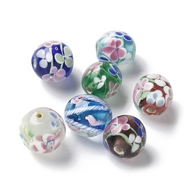 Бусины лэмпворк , круглый с цветочным узором