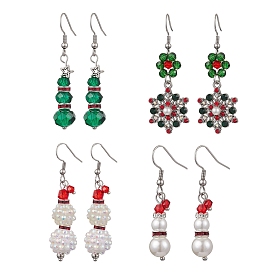 Christmas Glass Seed and Resin Imitation Pearl Dangle Earrings Sets for Women, Platinum