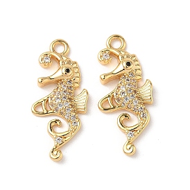 Латунные микропаве прозрачные подвески с фианитом, очарование морского конька, без никеля 