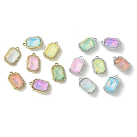 UV Plating Alloy with Mixed Color Glass Rhinestone Pendants, Rectangle