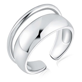 925 Sterling Silver Double Layered Open Cuff Ring for Women