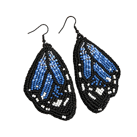 Bohemian Style Blue Butterfly Wing Glass Bead Handmade Dangle Earrings