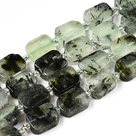 Natural Prehnite Beads Strands, with Seed Beads, Rectangle