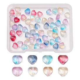 100Pcs 10 Colors Electroplate Glass Beads, with Glitter Powder, Heart