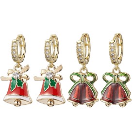 Alloy Enamel Hoop Earrings, with Brass Huggie Hoop Earring Findings, For Christmas, with Rhinestone