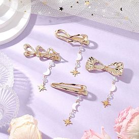 Сплав зажимами волос, с синтетическими бусинами из лунного камня, натуральные бусины из пресноводных ракушек и стеклянные бусины