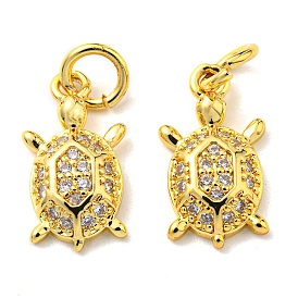 Rack Plating Brass Micro Pave Cubic Zirconia Charms, with Jump Ring, Tortoise