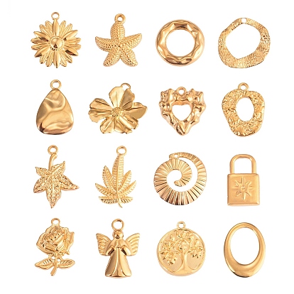 Шкентели нержавеющей стали, реальный 18 k позолоченный, подвеска цветок/лист/ракушка/ангел
