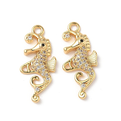 Латунные микропаве прозрачные подвески с фианитом, очарование морского конька, без никеля 