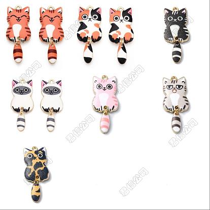 14 piezas 7 colores colgantes de aleación de esmalte, dorado, amuleto de gato