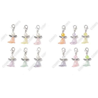 12pcs décorations pendentif ange en acrylique, fermoirs à pinces de homard, breloques pour ornements de sacs