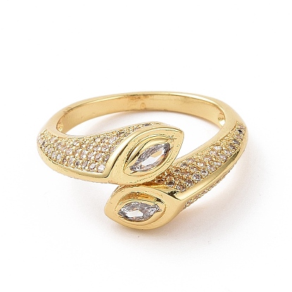 Clear Cubic Zirconia Horse Eye Open Cuff Ring, Brass Jewelry for Women