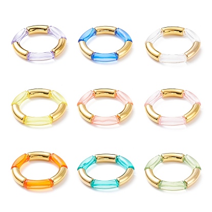 9Pcs 9 Color Acrylic & CCB Plastic Curved Tube Chunky Stretch Bracelets Set for Women