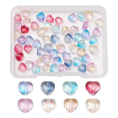 100Pcs 10 Colors Electroplate Glass Beads, with Glitter Powder, Heart