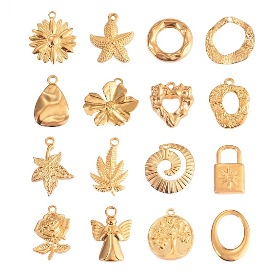 Шкентели нержавеющей стали, реальный 18 k позолоченный, подвеска цветок/лист/ракушка/ангел