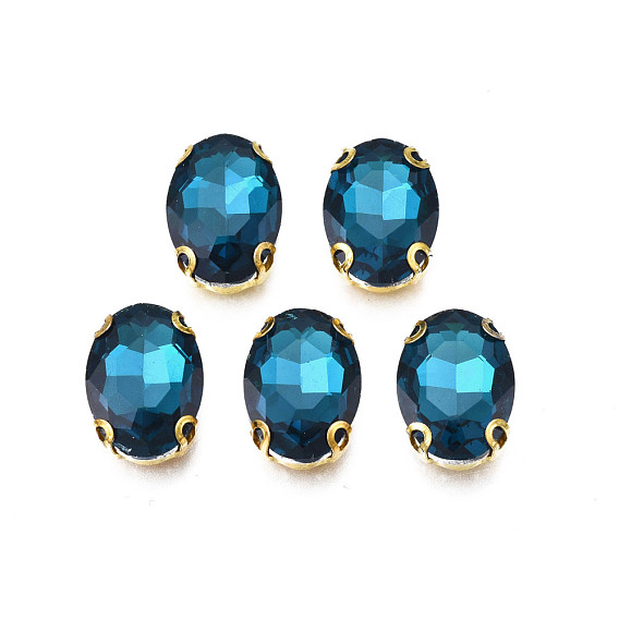 Sew on Rhinestone, Transparent Glass Rhinestones, with Iron Prong Settings, Faceted, Oval